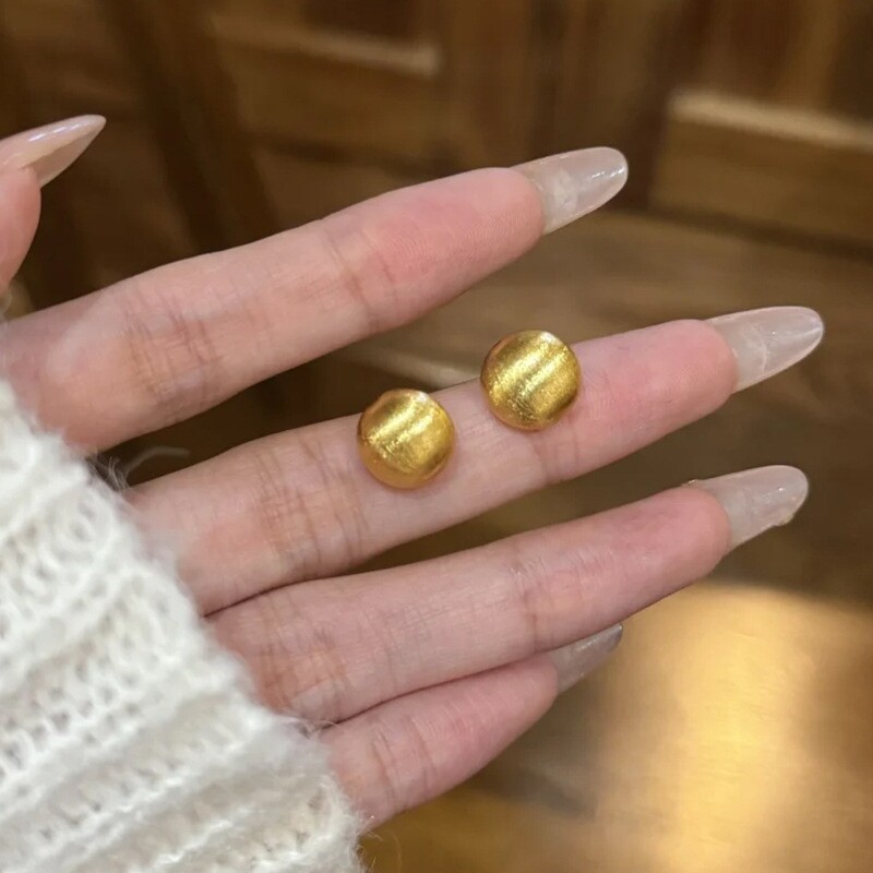法式磨砂拉丝金豆豆耳钉精美气质耳钉高颜值拉丝设计新潮个性耳饰
