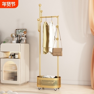 衣帽架落地卧室移动挂衣架带脏衣篓家用衣服收纳架床边放衣服神器