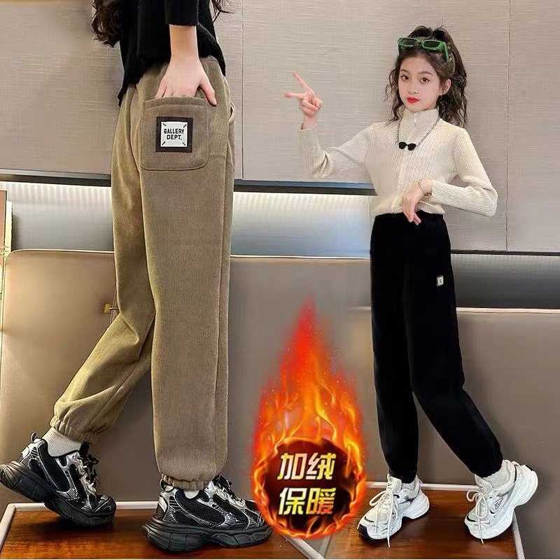 女童加绒裤子冬季新款中大童加厚灯芯绒休闲长裤儿童一条过冬棉裤