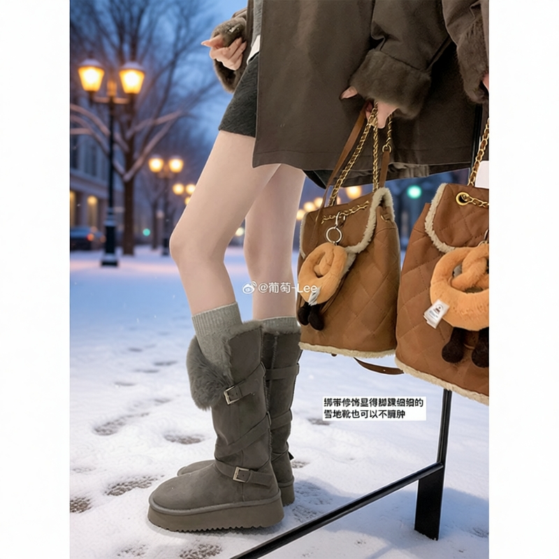 雪地靴女长筒2025冬新款加绒加厚保暖棉鞋高筒靴子灰色防水绒面