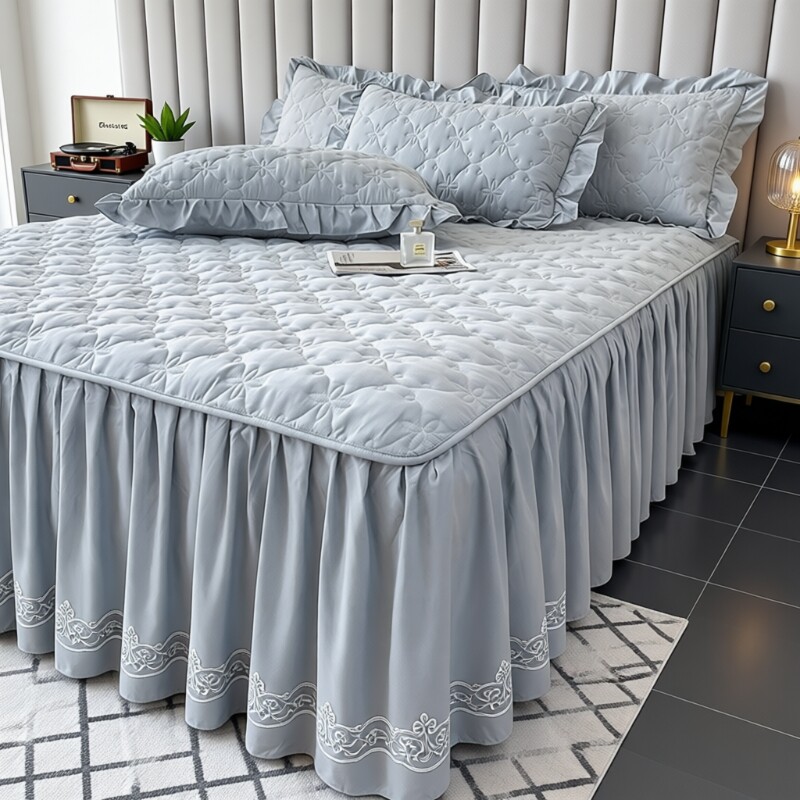 A类水洗磨毛床裙单件夹棉加厚花边床罩床单防尘罩套遮丑四季通用