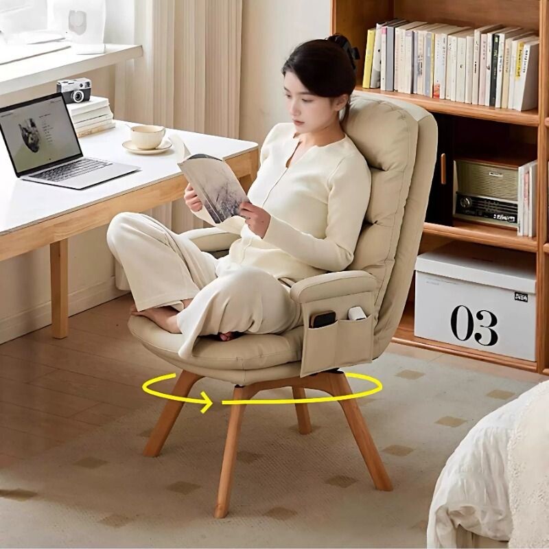实木旋转电脑椅家用单人书桌椅子卧室座椅靠背椅沙发盘腿久坐皮质