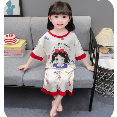 女童睡衣夏季纯棉薄款七分袖2025新款儿童家居服莫代尔宝宝小女孩