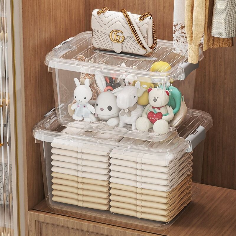 高透明收纳箱特大号家用衣服整理箱塑料储物箱加厚带提手收纳盒子