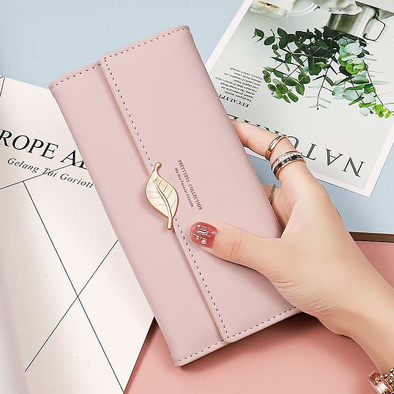 钱包女士2025新款爆款大容量女士长款钱包小清新叶子卡包手拿包女