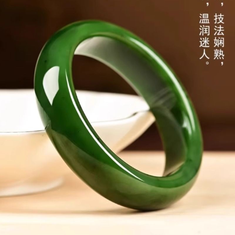 新疆和田碧玉手镯少女气质妈妈镯子俄料真玉石手镯古典国风礼物