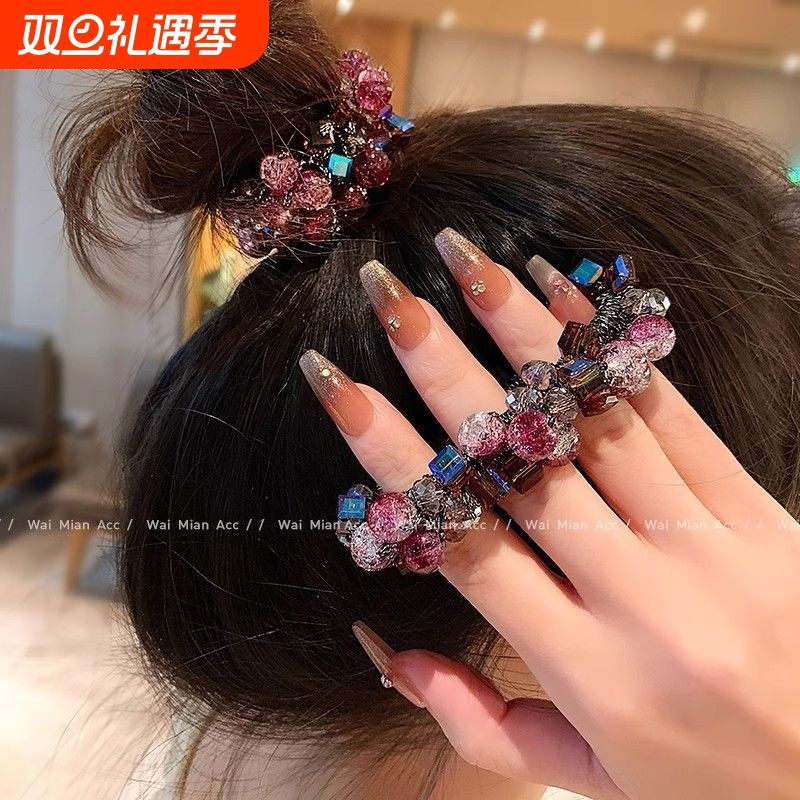 2025扎头发头花高端水晶发圈女马尾头绳丸子头新款皮筋发饰花朵