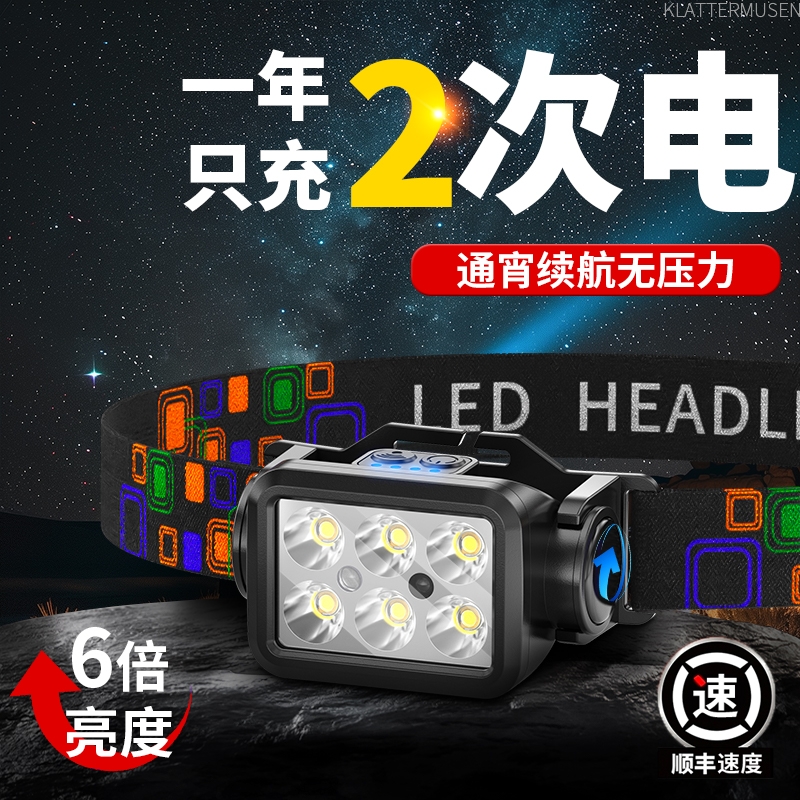 2025新款头灯强光超亮充电头戴式小型感应便携夜钓鱼专用超长续航