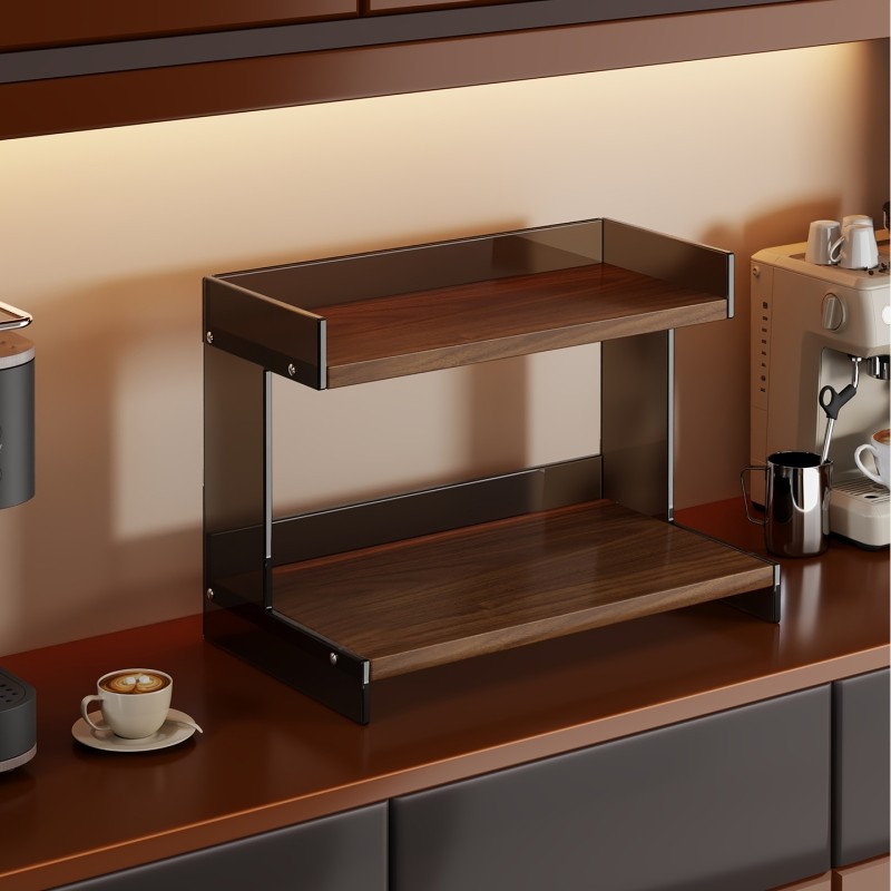 中古风开放杯架台面双层置物亚克力高级感放咖啡杯茶杯餐边柜茶具