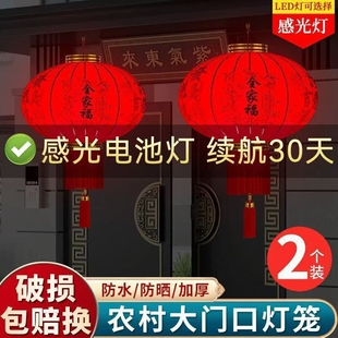 2026新款大红灯笼大门口一对春节装饰宫灯阳台植绒灯笼农村插电