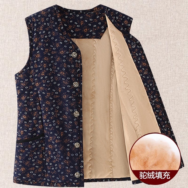 驼绒马甲女中老年居家保暖背心妈妈装加绒加厚棉衣坎肩老奶奶马夹