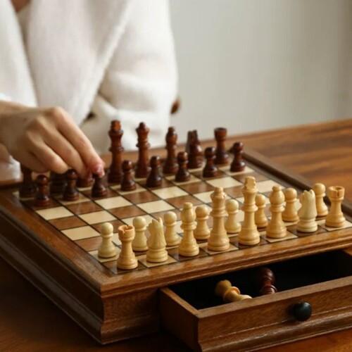 国际象棋木质磁性套装抽屉款高档胡桃木实木沙比利棋盒chess收藏