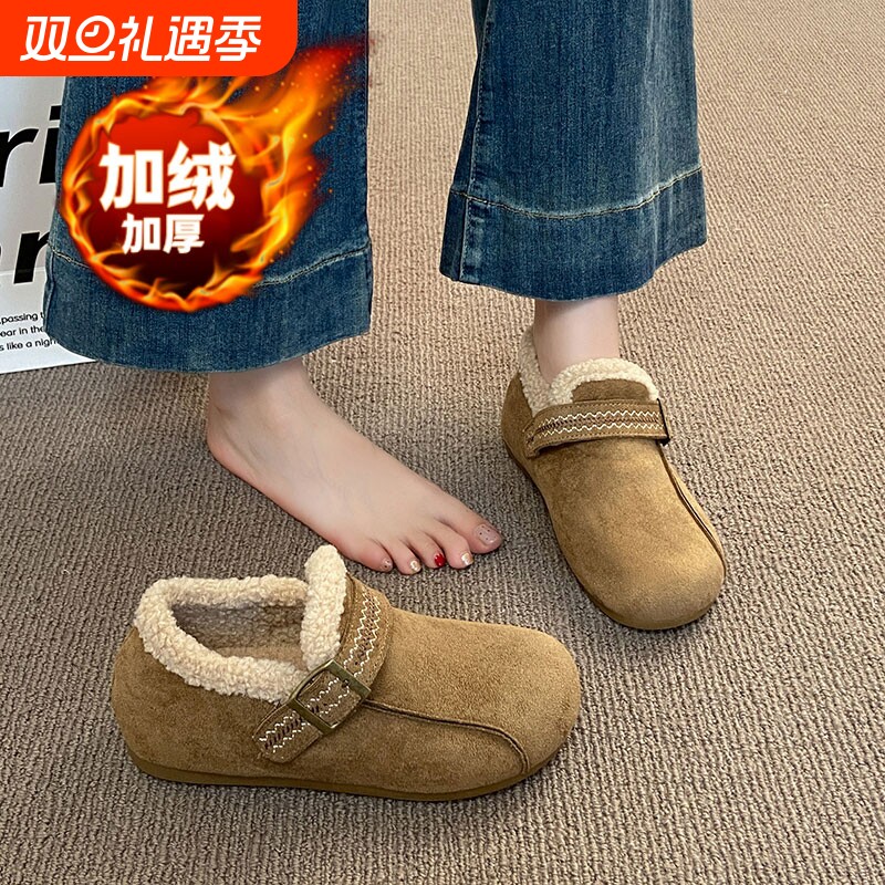 加绒加厚勃肯鞋女2025新款冬季保暖雪地靴博肯乐福鞋毛毛豆豆棉鞋