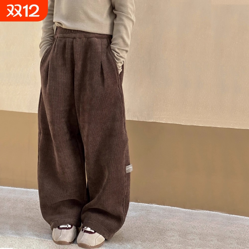 女童裤子秋冬款2025新款儿童冬装加绒直筒休闲裤女大童灯芯绒长裤