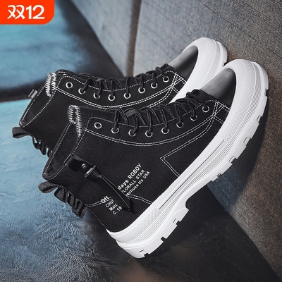 高帮鞋男春季2025新款运动休闲帆布鞋厚底增高防滑耐磨马丁靴夏季