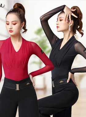丹宝罗跳交谊舞网红拉丁舞服上衣女练功服国标舞摩登舞衣舞蹈服装