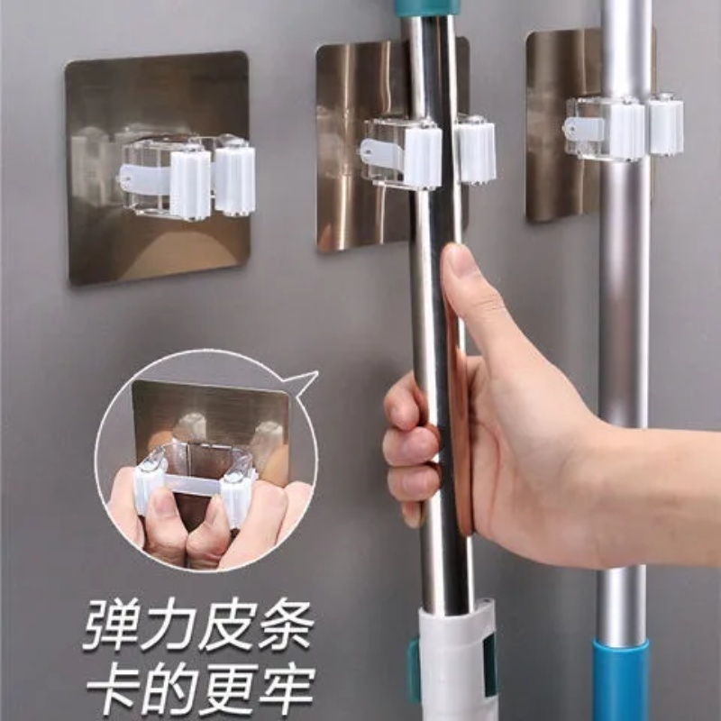 拖把夹挂钩免打孔壁挂夹架神器卫生间厨房置物架粘钩收纳固定墙上