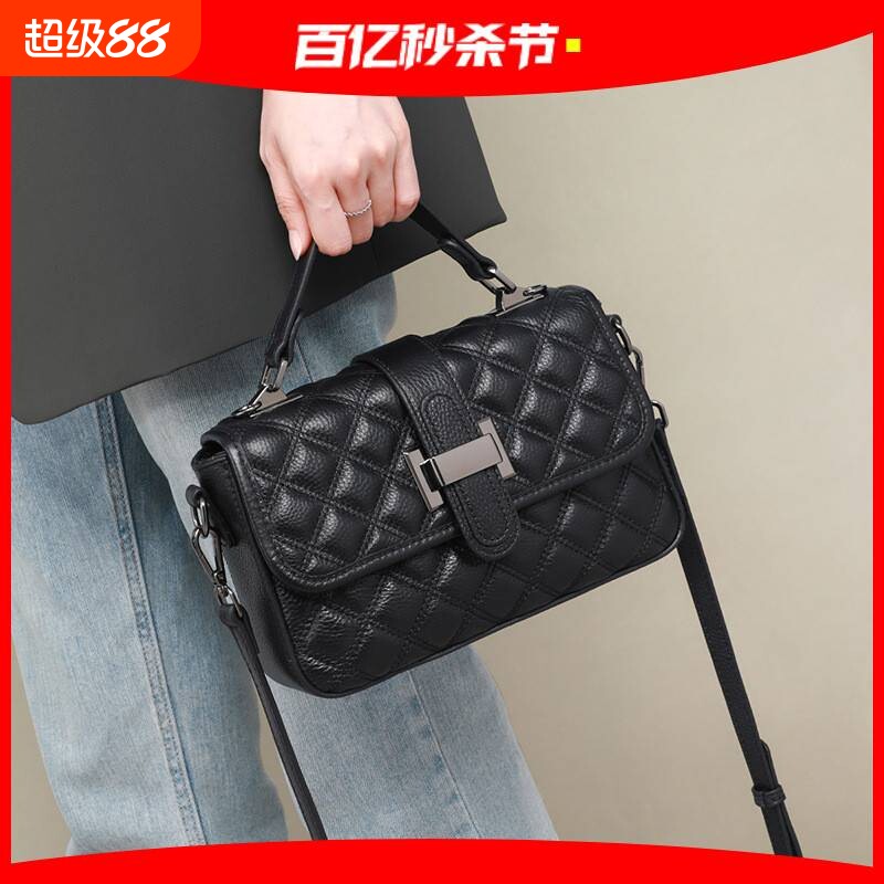 爱马女仕真皮包包女新款时尚斜挎包女包洋气手提包百搭单肩包黑色
