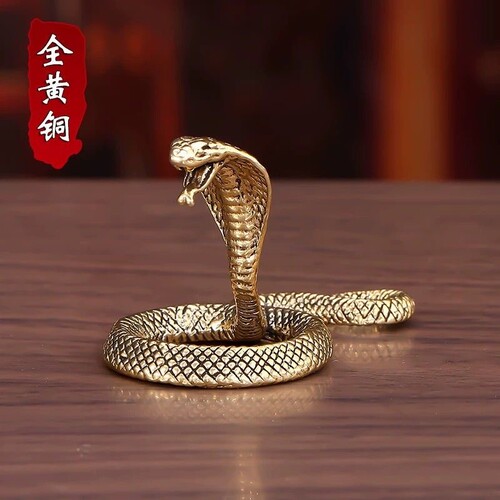 纯黄铜十二生肖蛇吉祥物茶宠小摆件眼镜蛇鱼缸手把件小蛇桌面动物