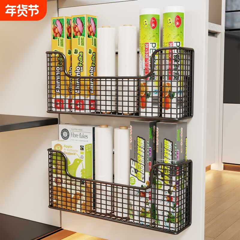 厨柜门挂置物架内侧收纳盒浴室简易空间利用挂篮橱柜内保鲜膜挂架