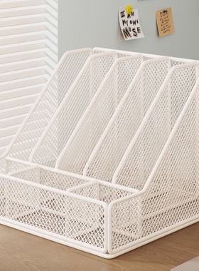 桌面文件收纳架置物架办公用品收纳筐铁艺A4纸书本立式书架工位资料档案盒置物框文具分层筐整理神器绿色放置