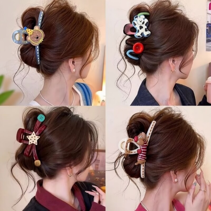 卡通抓夹鲨鱼夹女高级感2025新款后脑勺盘发大号发量动物可爱小狗