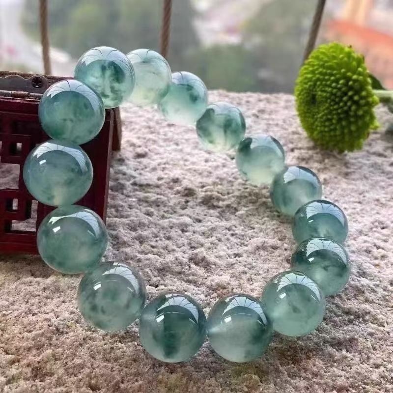 危地马拉冰种老坑翡翠手链飘花蓝水手串冰种飘花仿翡翠送女友礼盒