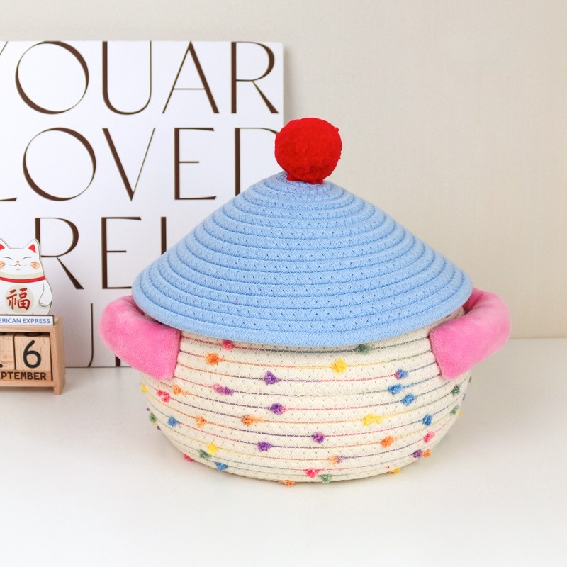 棉线编织收纳筐桌面零食杂物储物盒带盖卧室化妆品玄关钥匙整理篮,收纳整理,收纳筐,淘宝优惠券,粉丝福利购,淘宝优惠卷