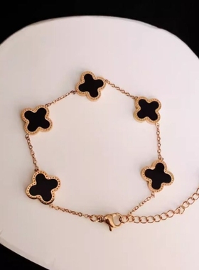 童锦程同款手链男女Ins时尚轻奢钛钢18K玫瑰金色四叶草手镯饰品潮