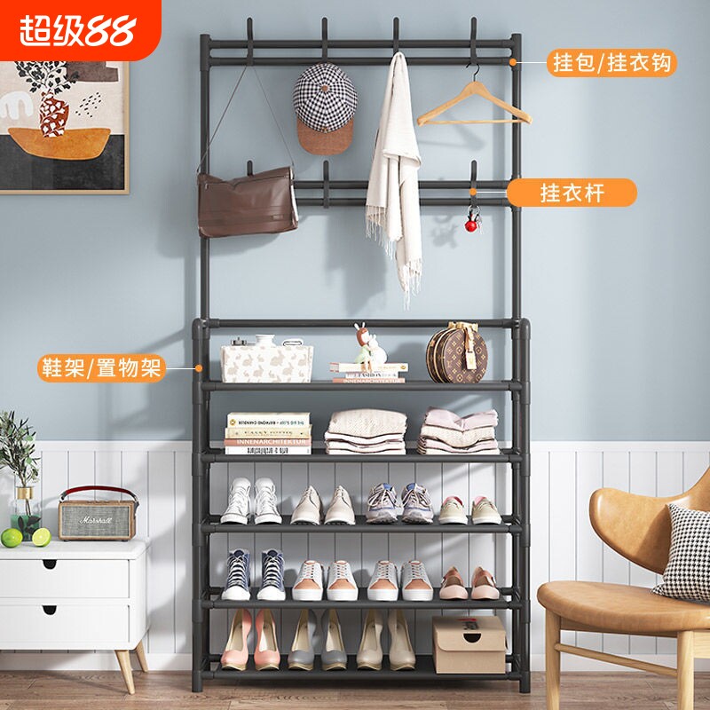 衣帽架一体门口简易家用宿舍出租房收纳鞋柜多功能落地挂衣架卧室