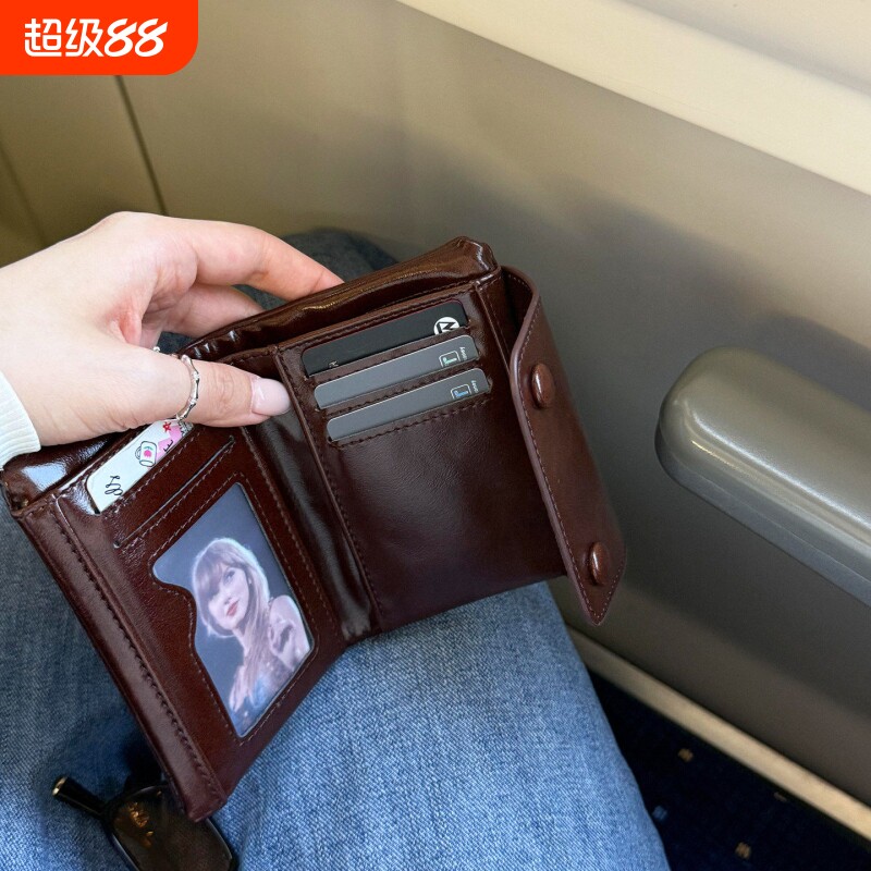 韩版复古小眼睛钱包女款2026新款轻薄小巧卡包一体旅行短款零钱包图片