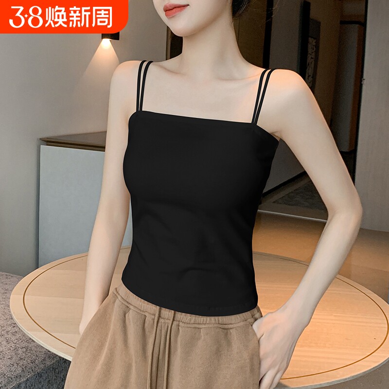 黑色吊带背心女内搭带胸垫2026美背文胸一体外穿纯棉打底上衣白色