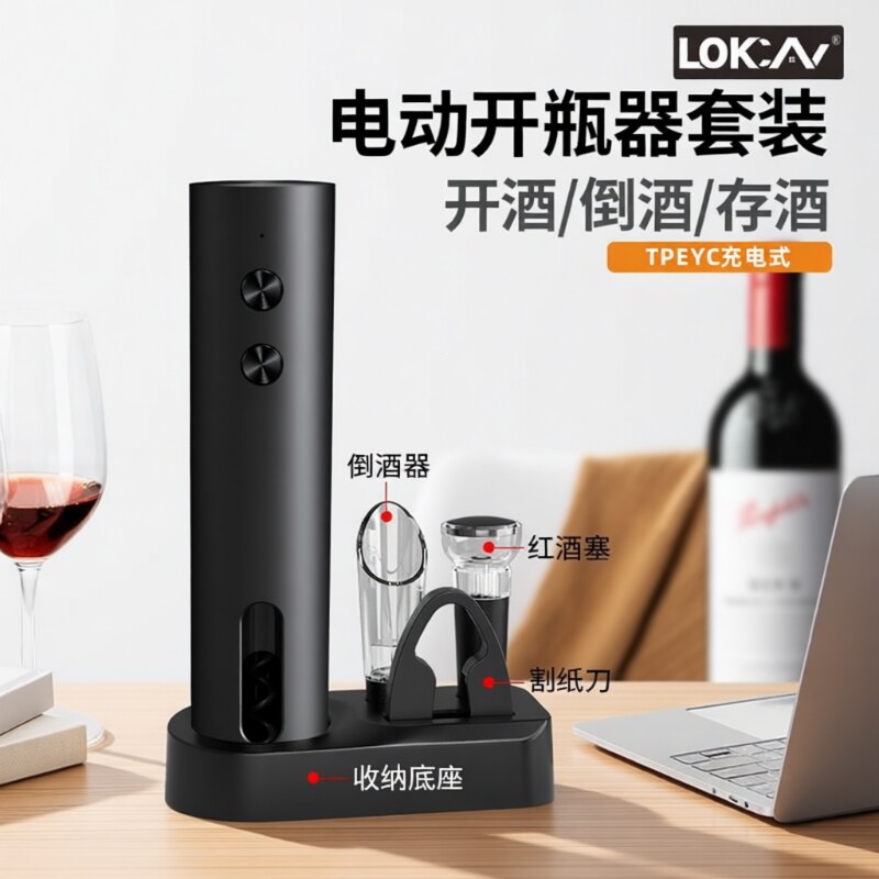 电动红酒开瓶器葡萄酒瓶开酒器全自动启瓶器充电起子酒具套装底座
