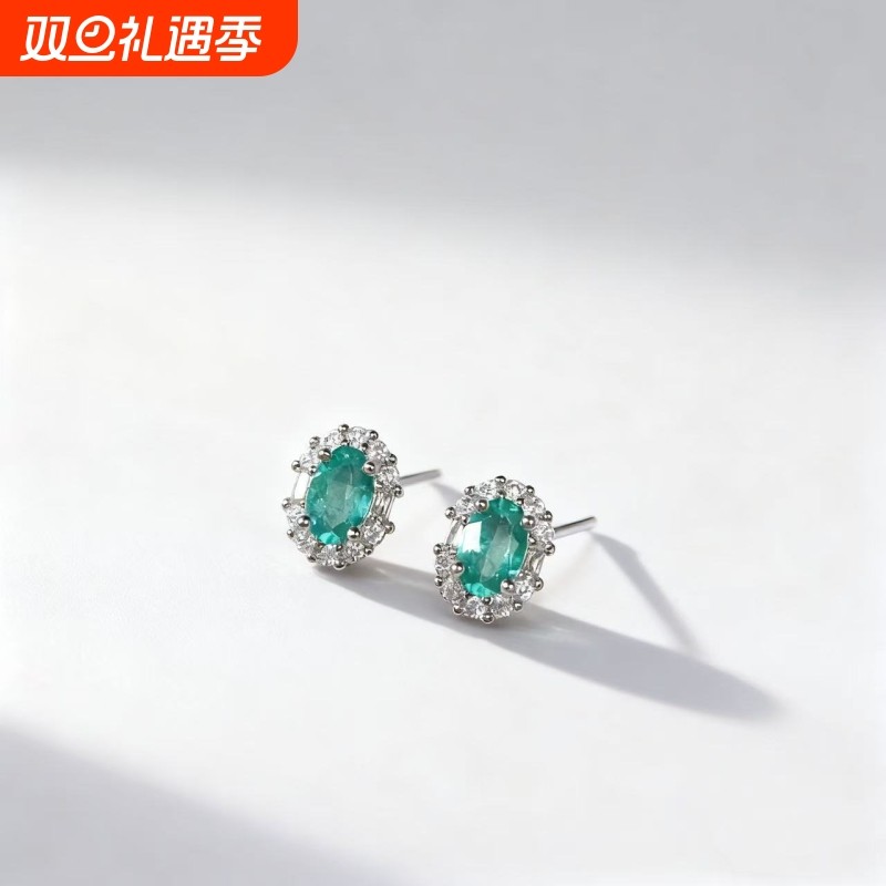 天然橄榄绿托帕石耳钉女925银针简约个性百搭小清新设计感