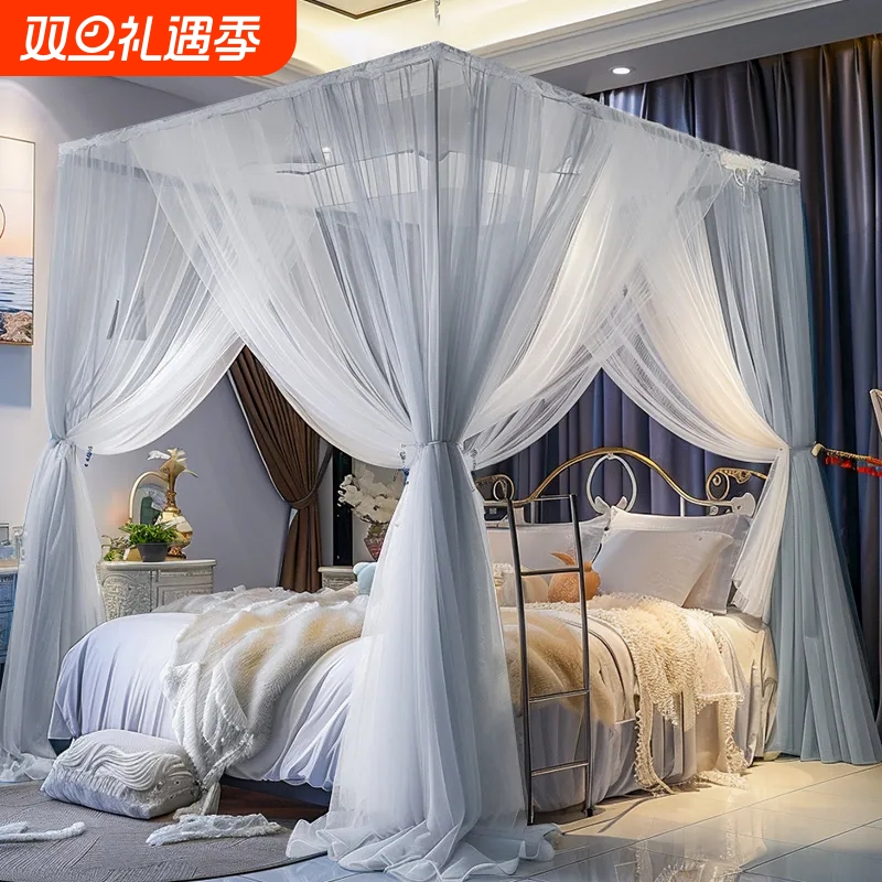 落地蚊帐新款免安装2025三开门家用卧室公主风双层加厚帐纱遮光