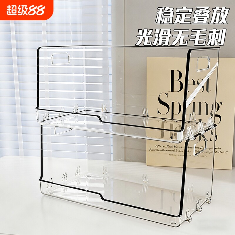 桌面收纳盒亚克力透明长方形零食杂物橱柜斜口整理筐化妆品置物架