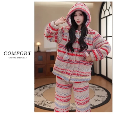 冬季2025新款三层夹棉女士家居服