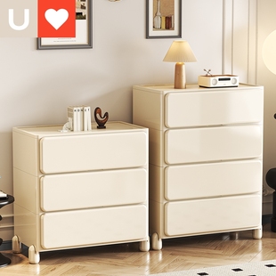 抽屉式收纳柜家用客厅置物柜多层塑料夹缝储物柜子移动卧室床头柜
