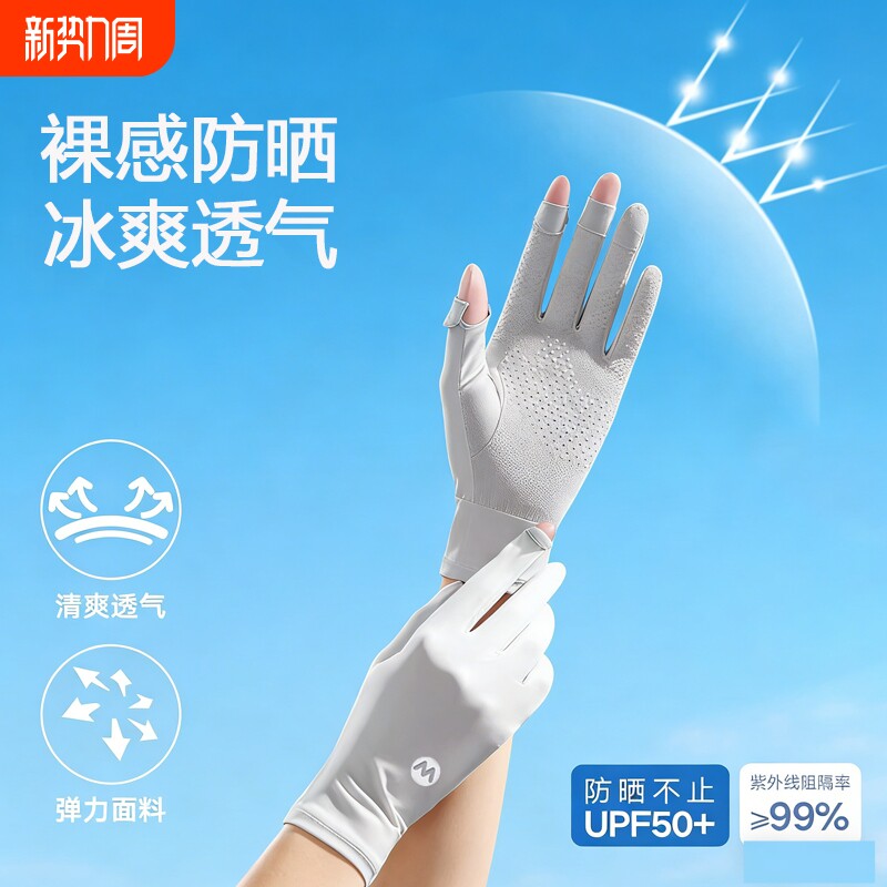 冰丝防晒手套女防紫外线夏季户外骑行开车透气防滑露指可触屏轻薄