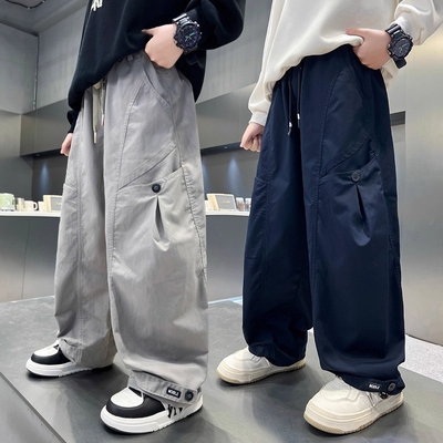 男童春秋款工装裤2025新款大童秋季宽松男孩秋装直筒儿童裤子帅气