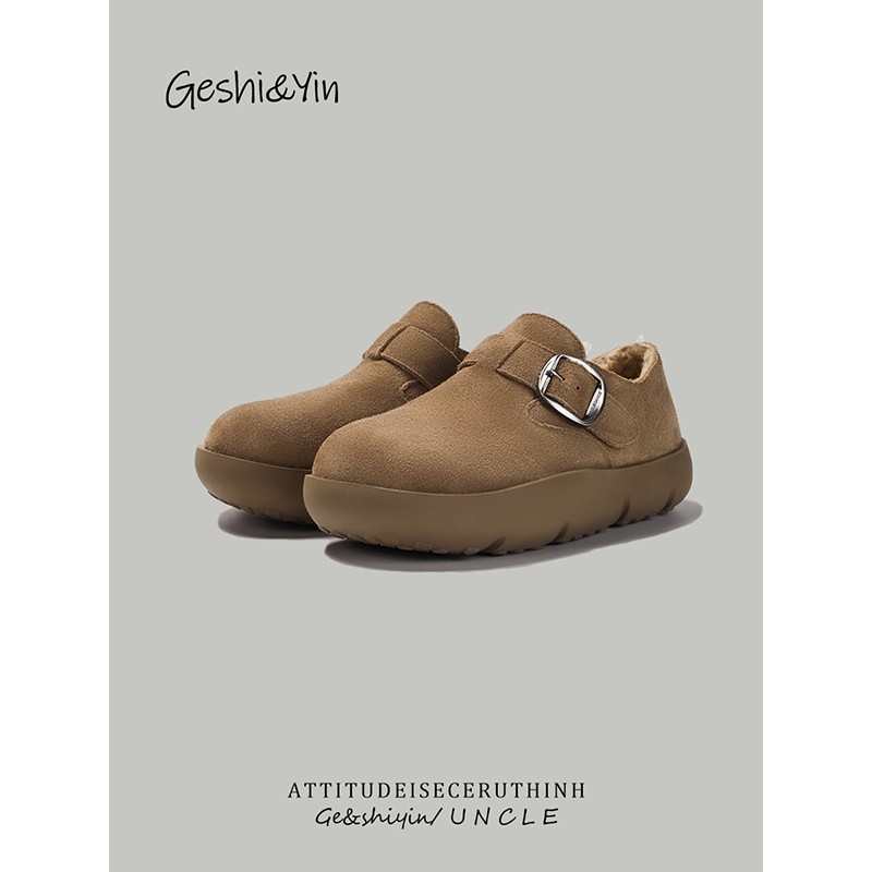 茵厚底勃肯鞋女2025年新款冬季时尚加绒保暖棉鞋百搭女鞋磨砂平底