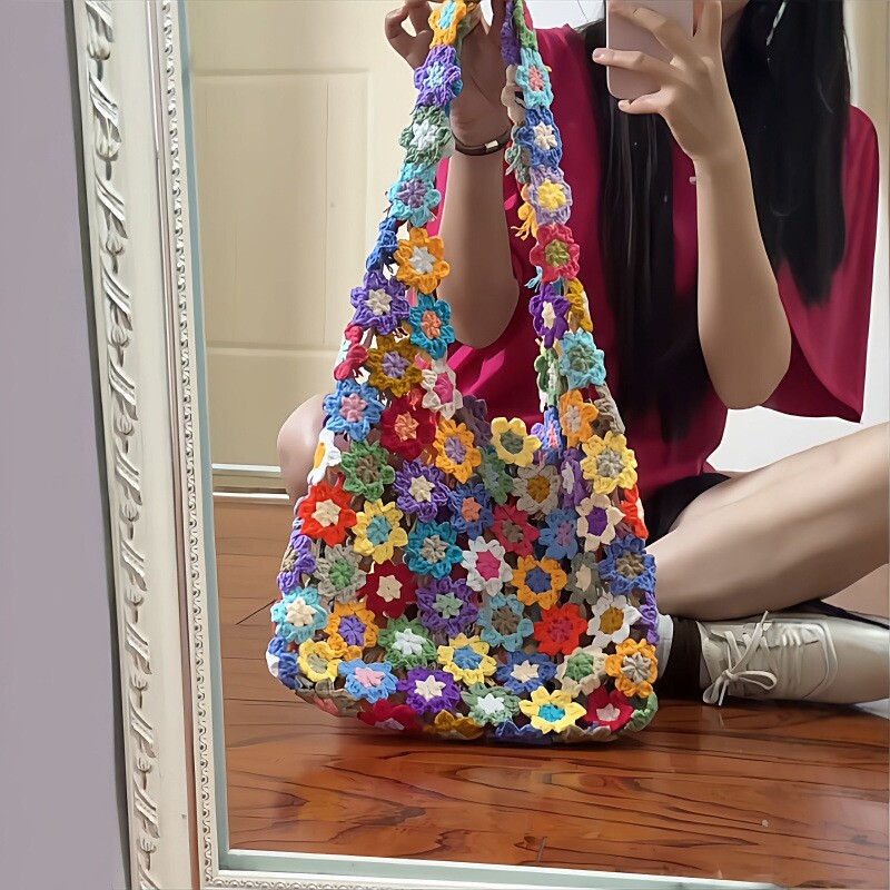 春日花朵包包毛线手工编织繁华包花朵包包钩织diy材料包繁花包包