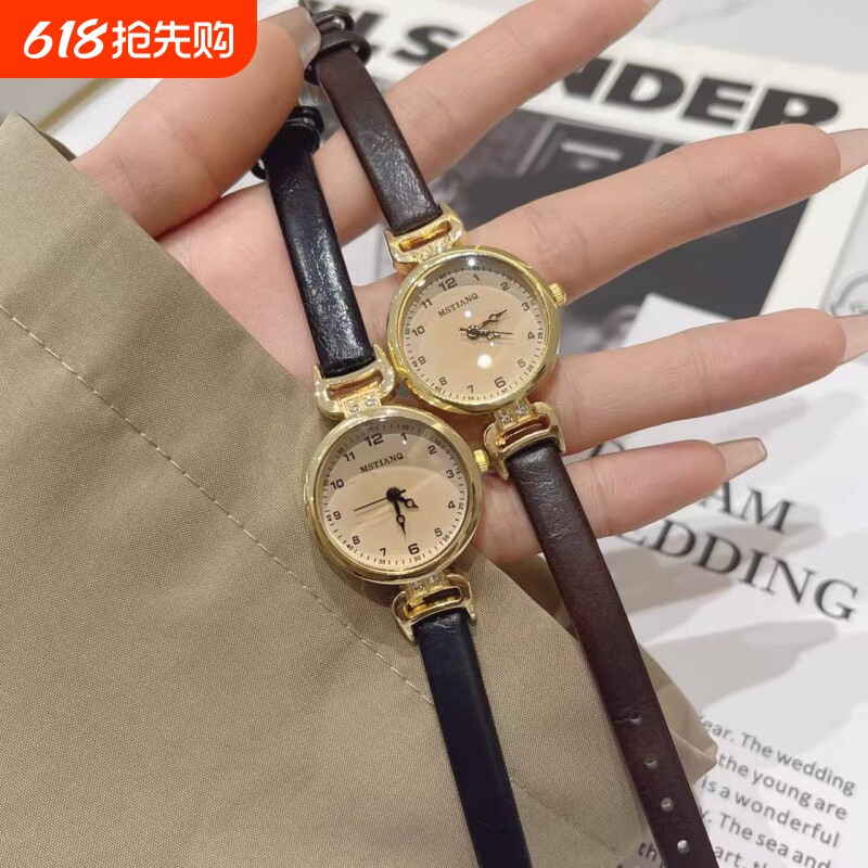复古考试手表女款学生ins高颜值小香风小表盘女士石英表精致防水