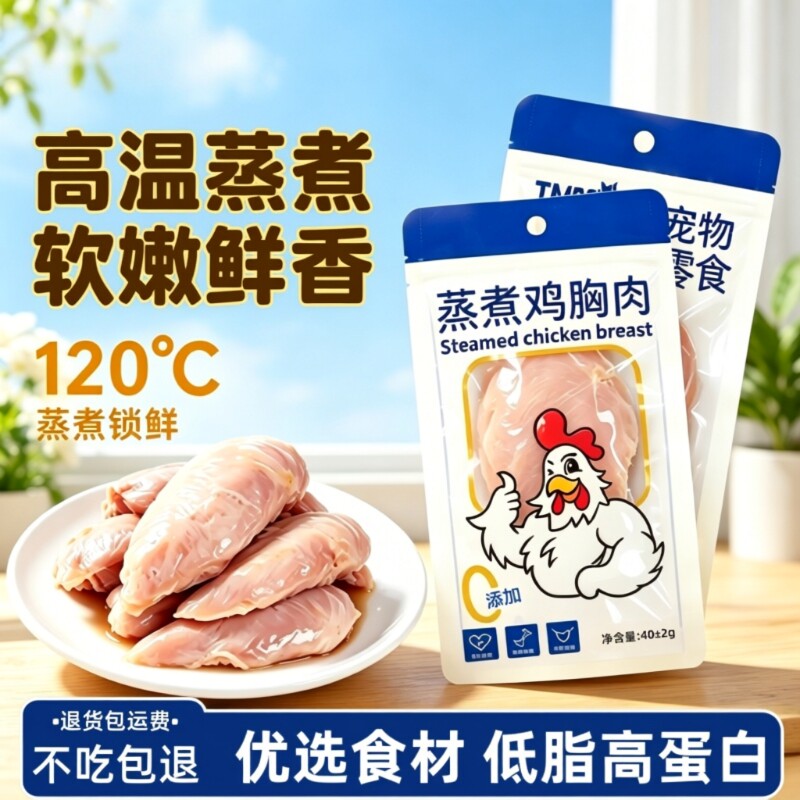 宠物蒸煮鸡胸肉猫咪专用零食补水狗狗吃的营养水煮鸡肉块鸡肝幼猫