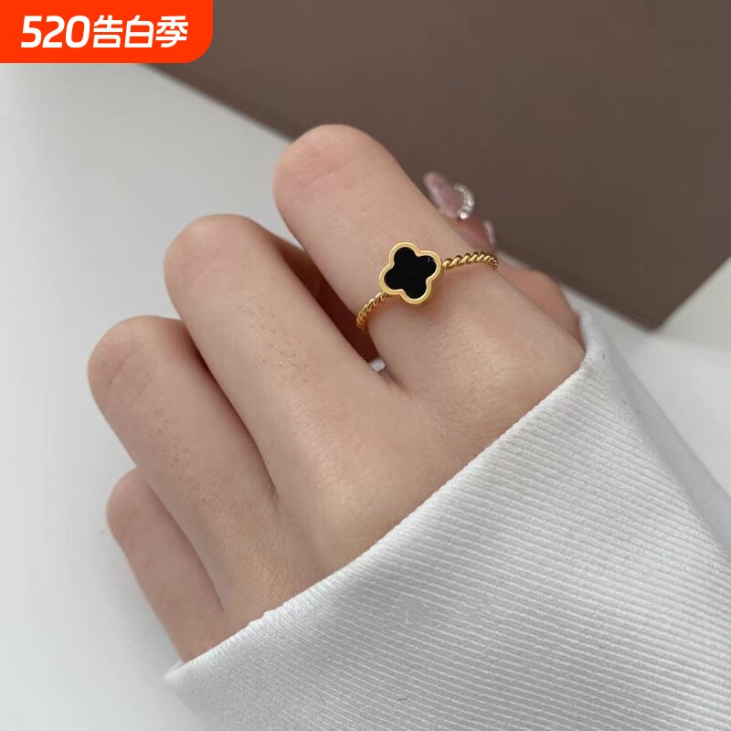 钛钢轻奢小众四叶草戒指女2025年爆火款同款网红款不掉色指环