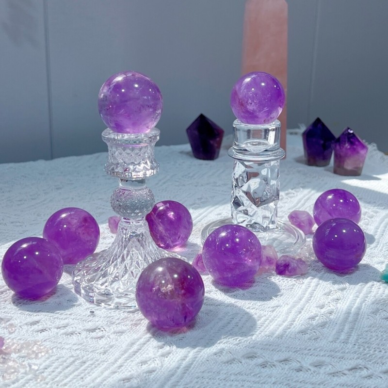 天然紫水晶球摆件七星阵风水摆饰有求必应家居书房客厅打磨水晶球