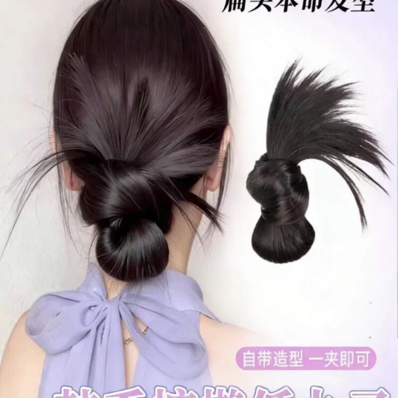 鸡毛丸子头假发抓夹女慵懒感仿真花苞头盘发工具假发包自然百搭