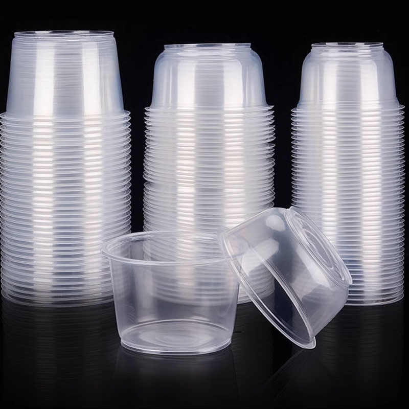 一次性碗塑料圆形带盖冰粉碗酒席打包家用加厚快餐盒食品级餐饮