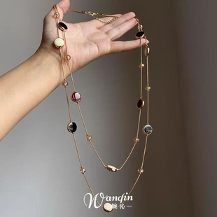 「璇玑阁」复古双层叠戴圆牌项链长款轻奢高级感冷淡风气质锁骨链