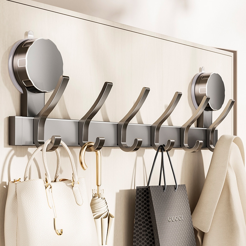 吸盘门后挂钩连排钩免打孔挂架置物衣服收纳架入户挂衣架壁挂衣钩